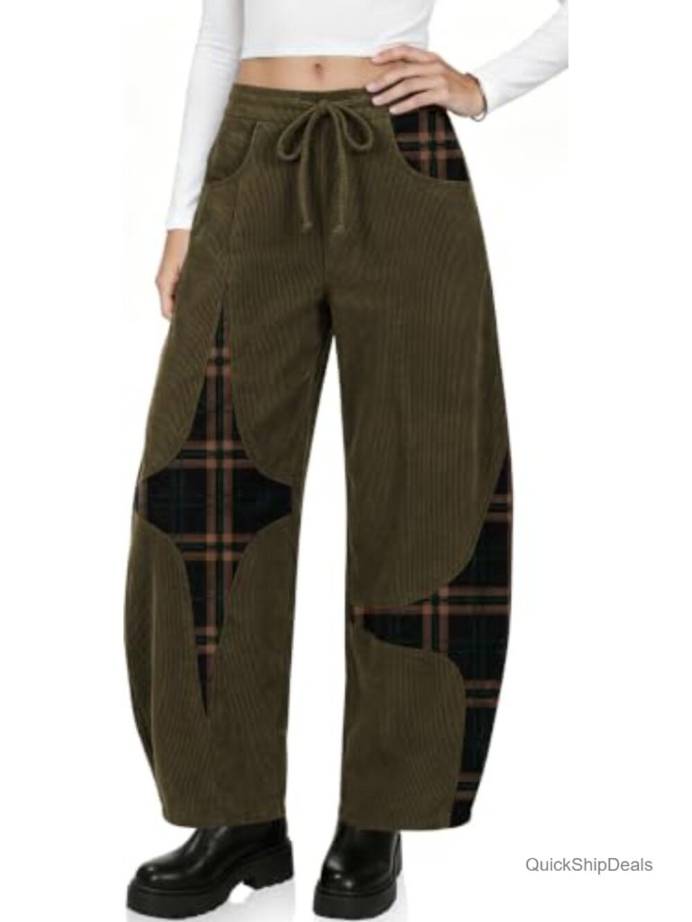 Corduroy Barrel Leg High Waist Drawstring Wide Leg Harem Pants Casual
